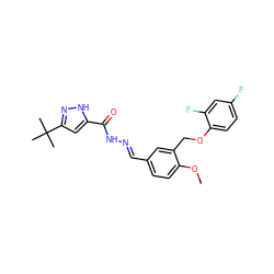 COc1ccc(/C=N/NC(=O)c2cc(C(C)(C)C)n[nH]2)cc1COc1ccc(F)cc1F ZINC000002946089