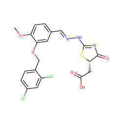 COc1ccc(/C=N/NC2=NC(=O)[C@H](CC(=O)O)S2)cc1OCc1ccc(Cl)cc1Cl ZINC000008687546