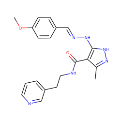 COc1ccc(/C=N/Nc2[nH]nc(C)c2C(=O)NCCc2cccnc2)cc1 ZINC000040862489