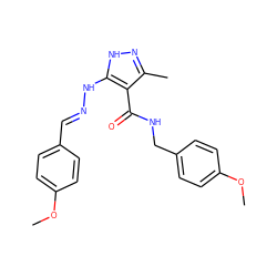 COc1ccc(/C=N/Nc2[nH]nc(C)c2C(=O)NCc2ccc(OC)cc2)cc1 ZINC000040393312