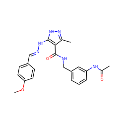 COc1ccc(/C=N/Nc2[nH]nc(C)c2C(=O)NCc2cccc(NC(C)=O)c2)cc1 ZINC000040863814