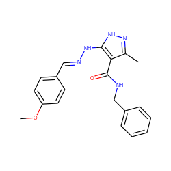 COc1ccc(/C=N/Nc2[nH]nc(C)c2C(=O)NCc2ccccc2)cc1 ZINC000040861547