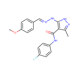 COc1ccc(/C=N/Nc2[nH]nc(C)c2C(=O)Nc2ccc(F)cc2)cc1 ZINC000040914741