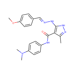 COc1ccc(/C=N/Nc2[nH]nc(C)c2C(=O)Nc2ccc(N(C)C)cc2)cc1 ZINC000040898437