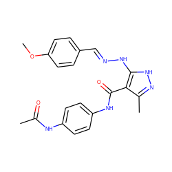 COc1ccc(/C=N/Nc2[nH]nc(C)c2C(=O)Nc2ccc(NC(C)=O)cc2)cc1 ZINC000040403510