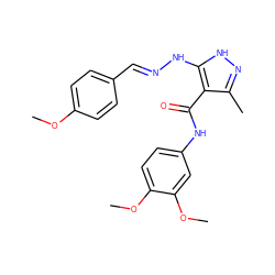 COc1ccc(/C=N/Nc2[nH]nc(C)c2C(=O)Nc2ccc(OC)c(OC)c2)cc1 ZINC000040898434