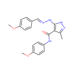 COc1ccc(/C=N/Nc2[nH]nc(C)c2C(=O)Nc2ccc(OC)cc2)cc1 ZINC000040407505