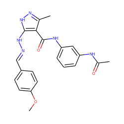 COc1ccc(/C=N/Nc2[nH]nc(C)c2C(=O)Nc2cccc(NC(C)=O)c2)cc1 ZINC000039716395