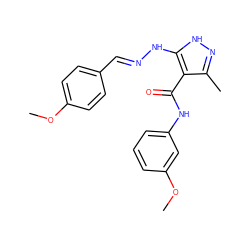 COc1ccc(/C=N/Nc2[nH]nc(C)c2C(=O)Nc2cccc(OC)c2)cc1 ZINC000040914523