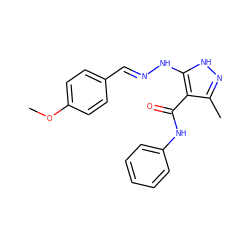 COc1ccc(/C=N/Nc2[nH]nc(C)c2C(=O)Nc2ccccc2)cc1 ZINC000040867043