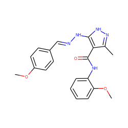 COc1ccc(/C=N/Nc2[nH]nc(C)c2C(=O)Nc2ccccc2OC)cc1 ZINC000040408590