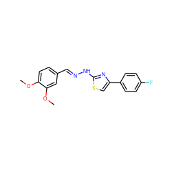 COc1ccc(/C=N/Nc2nc(-c3ccc(F)cc3)cs2)cc1OC ZINC000033790784