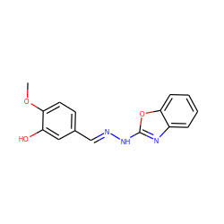 COc1ccc(/C=N/Nc2nc3ccccc3o2)cc1O ZINC000003909468