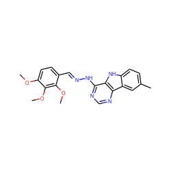 COc1ccc(/C=N/Nc2ncnc3c2[nH]c2ccc(C)cc23)c(OC)c1OC ZINC000101566525