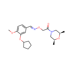 COc1ccc(/C=N/OCC(=O)N2C[C@H](C)O[C@H](C)C2)cc1OC1CCCC1 ZINC000045259734
