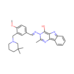 COc1ccc(/C=N/n2c(C)nc3c4ccccc4nc-3c2O)cc1CN1CCCC(C)(C)C1 ZINC000013638863