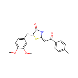 COc1ccc(/C=c2\s/c(=C/C(=O)c3ccc(C)cc3)[nH]c2=O)cc1OC ZINC000100491712