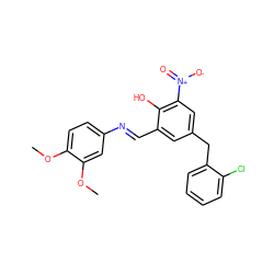 COc1ccc(/N=C/c2cc(Cc3ccccc3Cl)cc([N+](=O)[O-])c2O)cc1OC ZINC000015961100