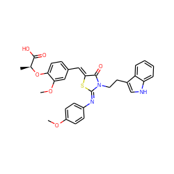 COc1ccc(/N=C2\S/C(=C\c3ccc(O[C@@H](C)C(=O)O)c(OC)c3)C(=O)N2CCc2c[nH]c3ccccc23)cc1 ZINC000017413629