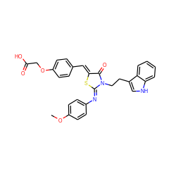 COc1ccc(/N=C2\S/C(=C\c3ccc(OCC(=O)O)cc3)C(=O)N2CCc2c[nH]c3ccccc23)cc1 ZINC000017413682