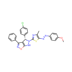 COc1ccc(/N=N/c2sc(N3Nc4onc(-c5ccccc5)c4[C@@H]3c3ccc(Cl)cc3)nc2C)cc1 ZINC000473122447