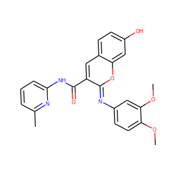 COc1ccc(/N=c2\oc3cc(O)ccc3cc2C(=O)Nc2cccc(C)n2)cc1OC ZINC000008986378