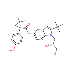 COc1ccc([C@@]2(C(=O)Nc3ccc4c(c3)cc(C(C)(C)C)n4C[C@@H](O)CO)CC2(C)C)cc1 ZINC000141363766