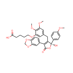 COc1ccc([C@@]2(O)OC(=O)C(c3ccc4c(c3)OCO4)=C2Cc2cc(OC)c(OC)c(OCCCCC(=O)O)c2)cc1 ZINC000026270088
