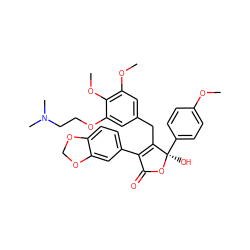 COc1ccc([C@@]2(O)OC(=O)C(c3ccc4c(c3)OCO4)=C2Cc2cc(OC)c(OC)c(OCCN(C)C)c2)cc1 ZINC000026270838