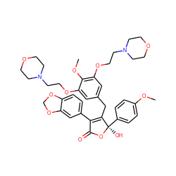 COc1ccc([C@@]2(O)OC(=O)C(c3ccc4c(c3)OCO4)=C2Cc2cc(OCCN3CCOCC3)c(OC)c(OCCN3CCOCC3)c2)cc1 ZINC000026274369