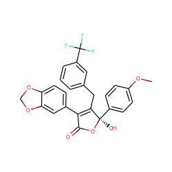 COc1ccc([C@@]2(O)OC(=O)C(c3ccc4c(c3)OCO4)=C2Cc2cccc(C(F)(F)F)c2)cc1 ZINC000013761495