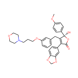 COc1ccc([C@@]2(O)OC(=O)C(c3ccc4c(c3)OCO4)=C2Cc2cccc(OCCCN3CCOCC3)c2)cc1 ZINC000026284181