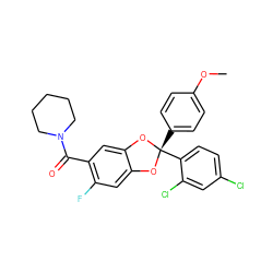 COc1ccc([C@@]2(c3ccc(Cl)cc3Cl)Oc3cc(F)c(C(=O)N4CCCCC4)cc3O2)cc1 ZINC000029054580