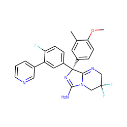 COc1ccc([C@@]2(c3ccc(F)c(-c4cccnc4)c3)N=C(N)N3CC(F)(F)CN=C32)cc1C ZINC000073313171