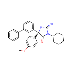 COc1ccc([C@@]2(c3cccc(-c4ccccc4)c3)NC(=N)N(C3CCCCC3)C2=O)cc1 ZINC000103242625