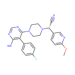 COc1ccc([C@@H](C#N)N2CCN(c3ncnc(N)c3-c3ccc(F)cc3)CC2)cn1 ZINC000219041632