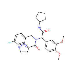 COc1ccc([C@@H](C(=O)NC2CCCC2)N(Cc2ccc(F)cc2)C(=O)c2cc[nH]n2)cc1OC ZINC000006279730