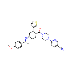 COc1ccc([C@@H](C)N[C@@H]2CC[C@H](C(=O)N3CCN(c4ccc(C#N)cn4)CC3)[C@@H](c3ccsc3)C2)cc1 ZINC000073224168