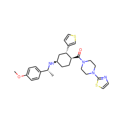 COc1ccc([C@@H](C)N[C@@H]2CC[C@H](C(=O)N3CCN(c4nccs4)CC3)[C@@H](c3ccsc3)C2)cc1 ZINC000073224169