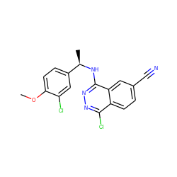 COc1ccc([C@@H](C)Nc2nnc(Cl)c3ccc(C#N)cc23)cc1Cl ZINC000013780939