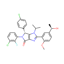 COc1ccc([C@@H](C)O)cc1-c1nc2c(n1C(C)C)[C@@H](c1ccc(Cl)cc1)N(c1cccc(Cl)c1F)C2=O ZINC000169705761