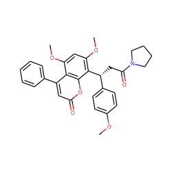 COc1ccc([C@@H](CC(=O)N2CCCC2)c2c(OC)cc(OC)c3c(-c4ccccc4)cc(=O)oc23)cc1 ZINC000013661447