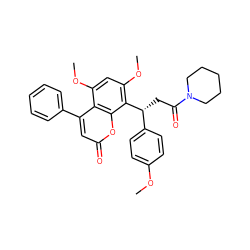 COc1ccc([C@@H](CC(=O)N2CCCCC2)c2c(OC)cc(OC)c3c(-c4ccccc4)cc(=O)oc23)cc1 ZINC000013661382