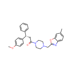 COc1ccc([C@@H](CC(=O)N2CCN(Cc3nc4ccc(C)cc4o3)CC2)c2ccccc2)cc1 ZINC000066252266