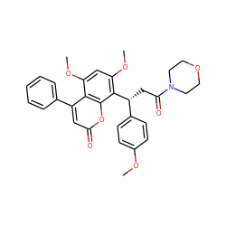 COc1ccc([C@@H](CC(=O)N2CCOCC2)c2c(OC)cc(OC)c3c(-c4ccccc4)cc(=O)oc23)cc1 ZINC000013661462