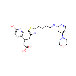 COc1ccc([C@@H](CC(=O)O)Cc2csc(CCCCNc3cc(N4CCOCC4)ccn3)n2)cn1 ZINC000028568816