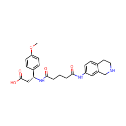 COc1ccc([C@@H](CC(=O)O)NC(=O)CCCC(=O)Nc2ccc3c(c2)CNCC3)cc1 ZINC000058541809