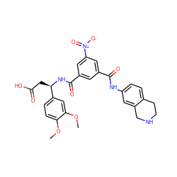 COc1ccc([C@@H](CC(=O)O)NC(=O)c2cc(C(=O)Nc3ccc4c(c3)CNCC4)cc([N+](=O)[O-])c2)cc1OC ZINC000036269337