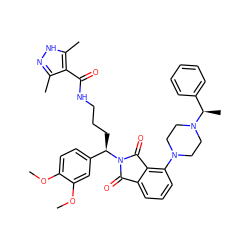 COc1ccc([C@@H](CCCNC(=O)c2c(C)n[nH]c2C)N2C(=O)c3cccc(N4CCN([C@H](C)c5ccccc5)CC4)c3C2=O)cc1OC ZINC000049677808