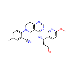 COc1ccc([C@@H](CCO)Nc2ncnc3c2CN(c2ccc(C)cc2C#N)CC3)cn1 ZINC000148741870